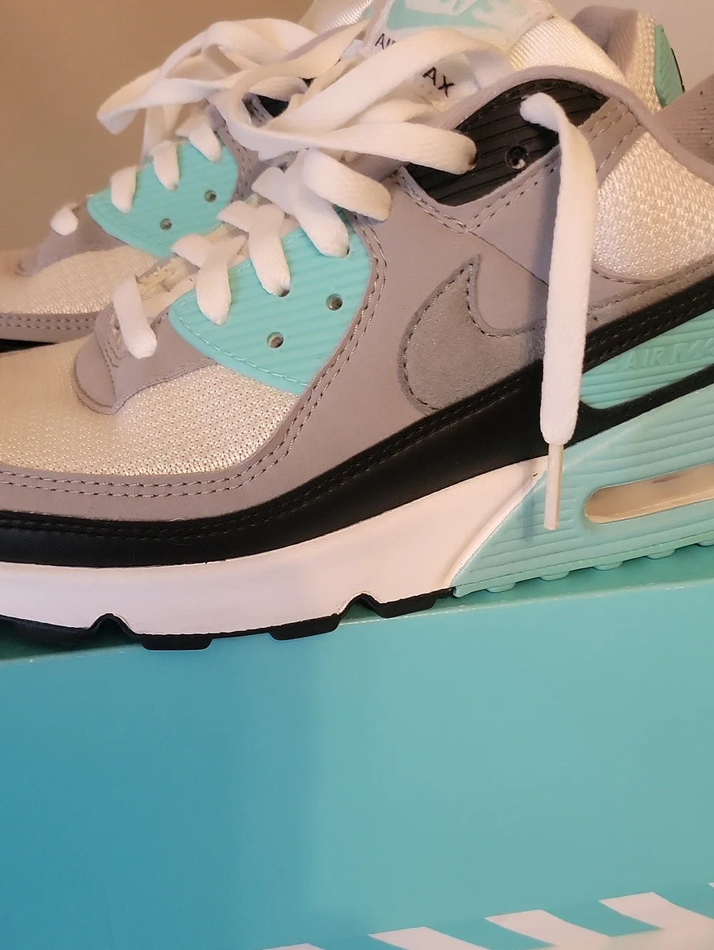 Mens Nike Air Max 90 White/particle Grey Hyper Turq